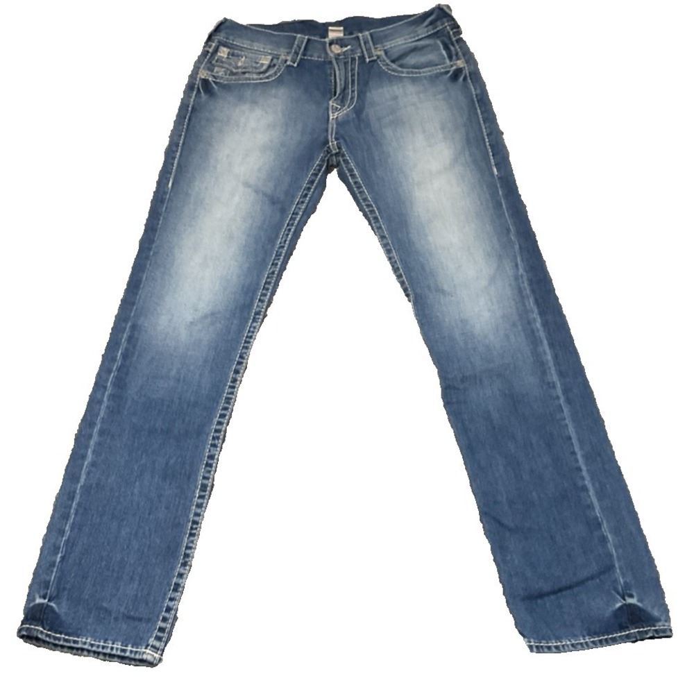 True Religion Blue Jeans SKINNY FLAP STRAIGHT NATURAL BIG T STRETCH Women's 32W